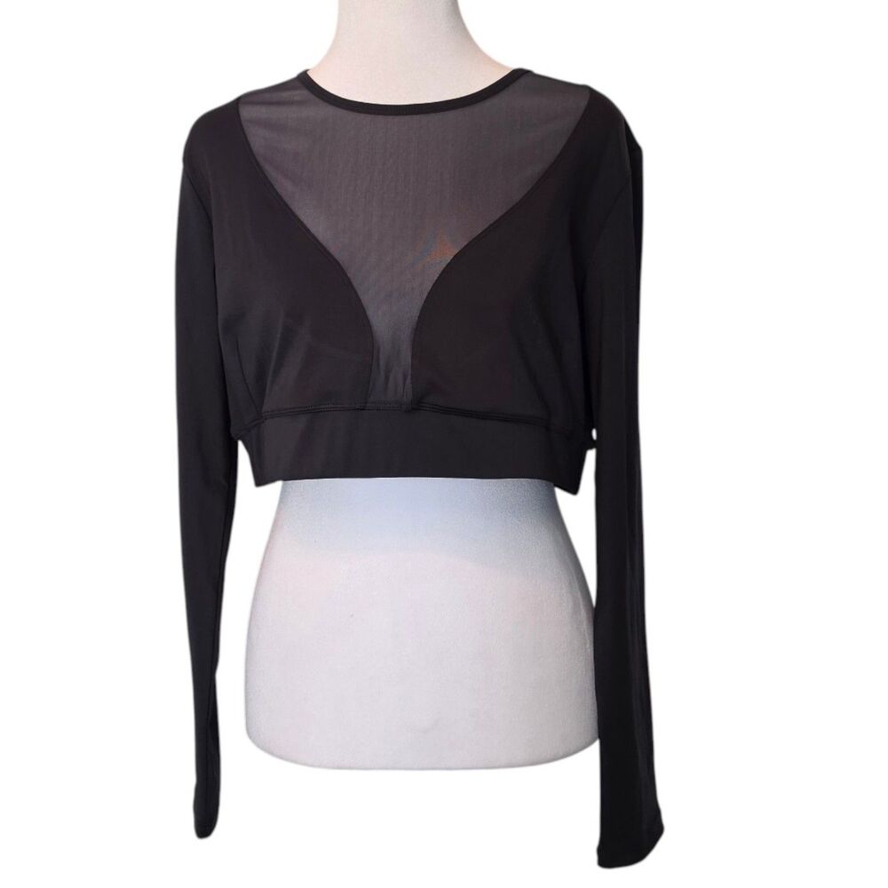 HIIT Black Sheer Mesh Long Sleeve Cropped Activewear Top L NWT